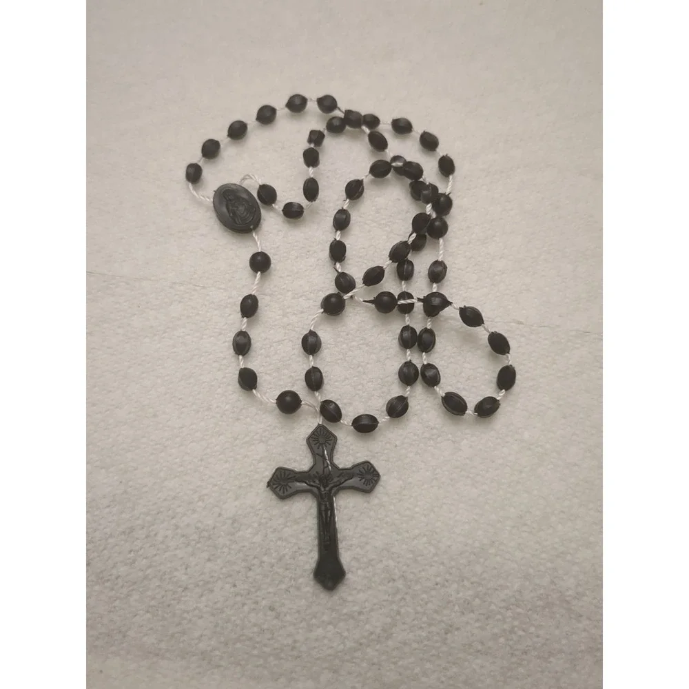 Plastic‎ Rosary Black With White Cord
